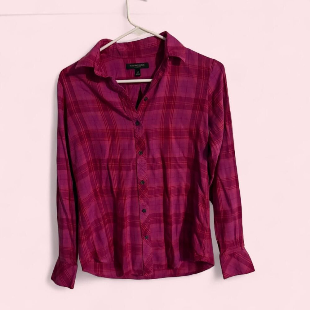 Banana Republic Button Up Womens XS Pink Plaid Dillon Flannel Long Sleeve
